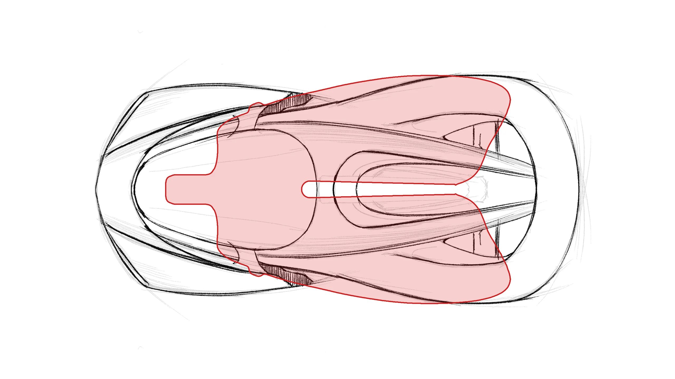 The lung outline laid over the McLaren Z1 top-view sketch