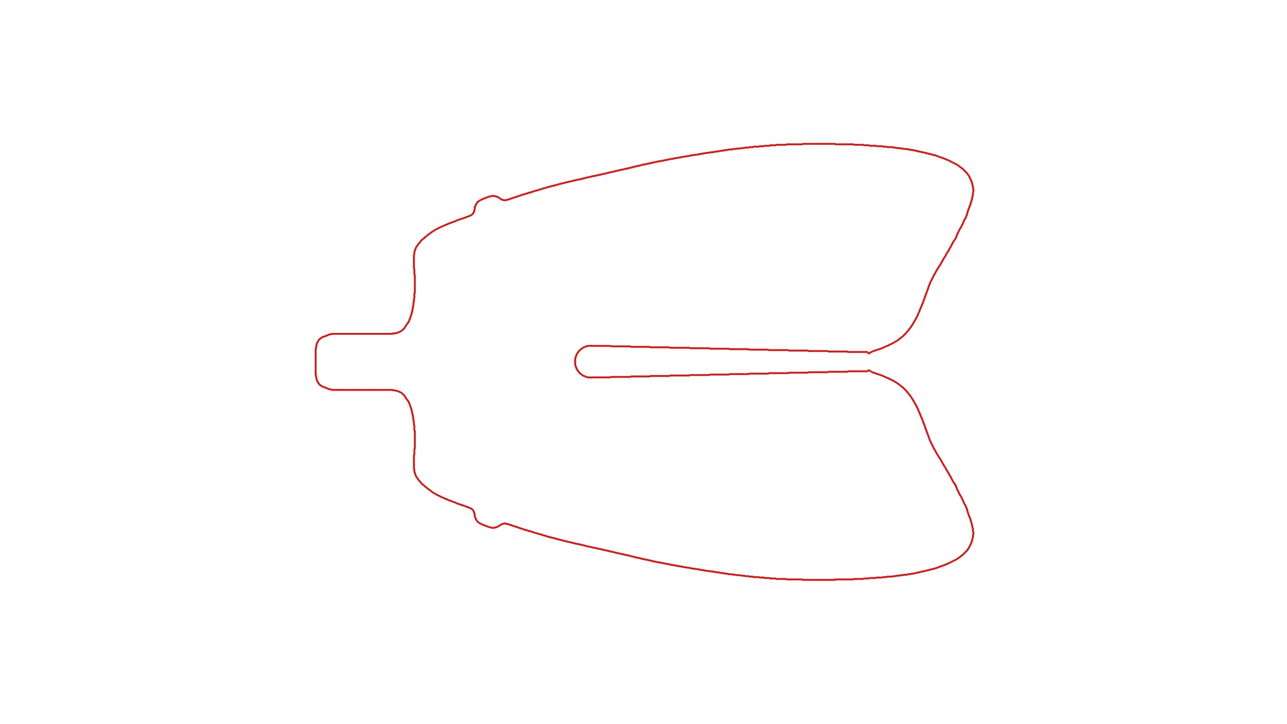 The lung outline and the gap between its lobes, turned 90 degrees so the airway points to the front of the car