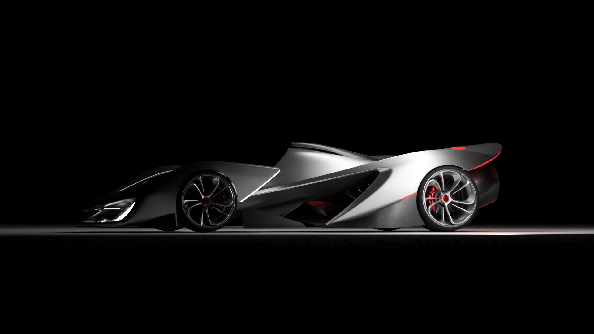 McLaren Z1 low side profile, a single highlight tracing the shoulder