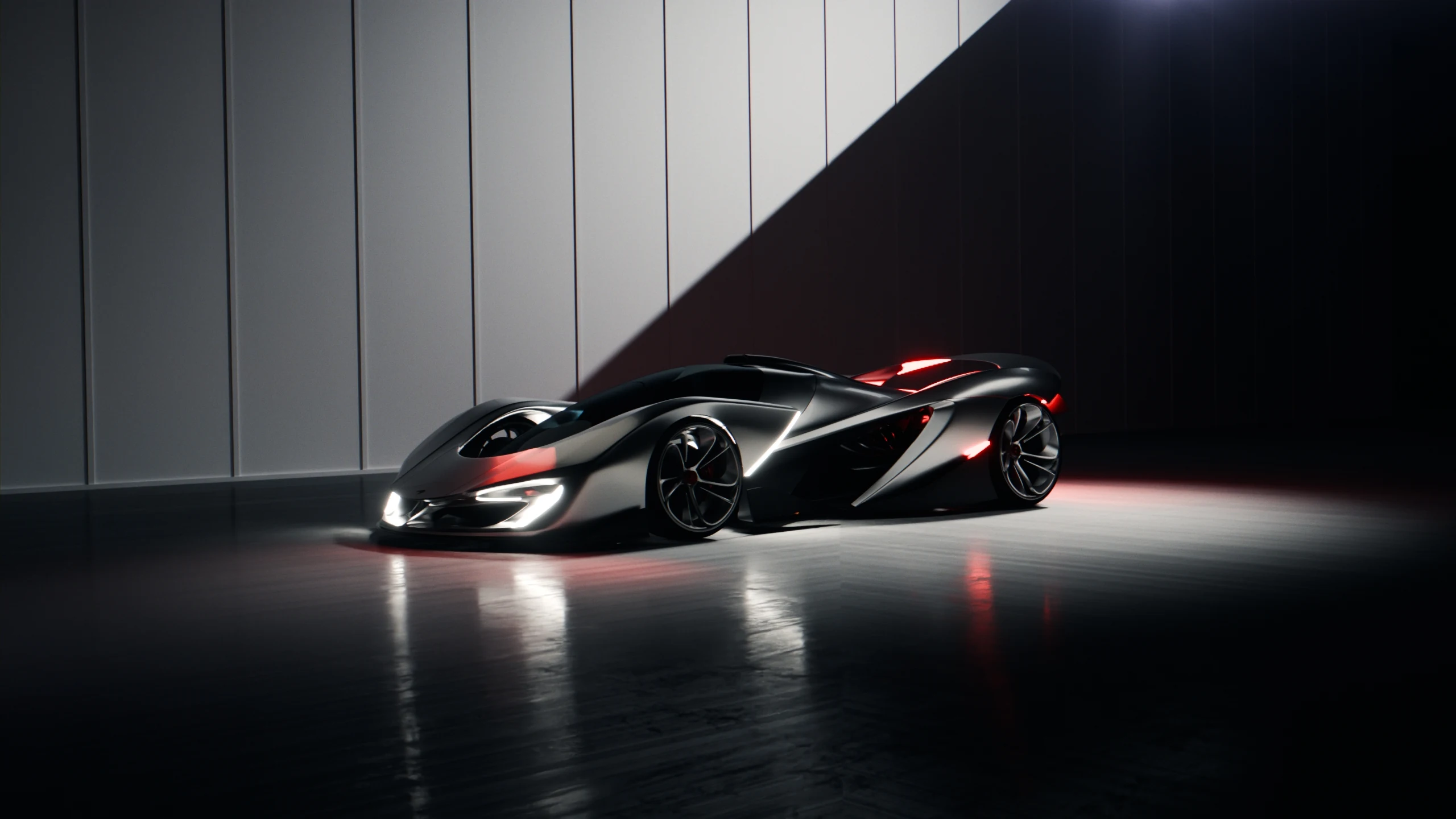 McLaren Z1 front quarter under a diagonal beam