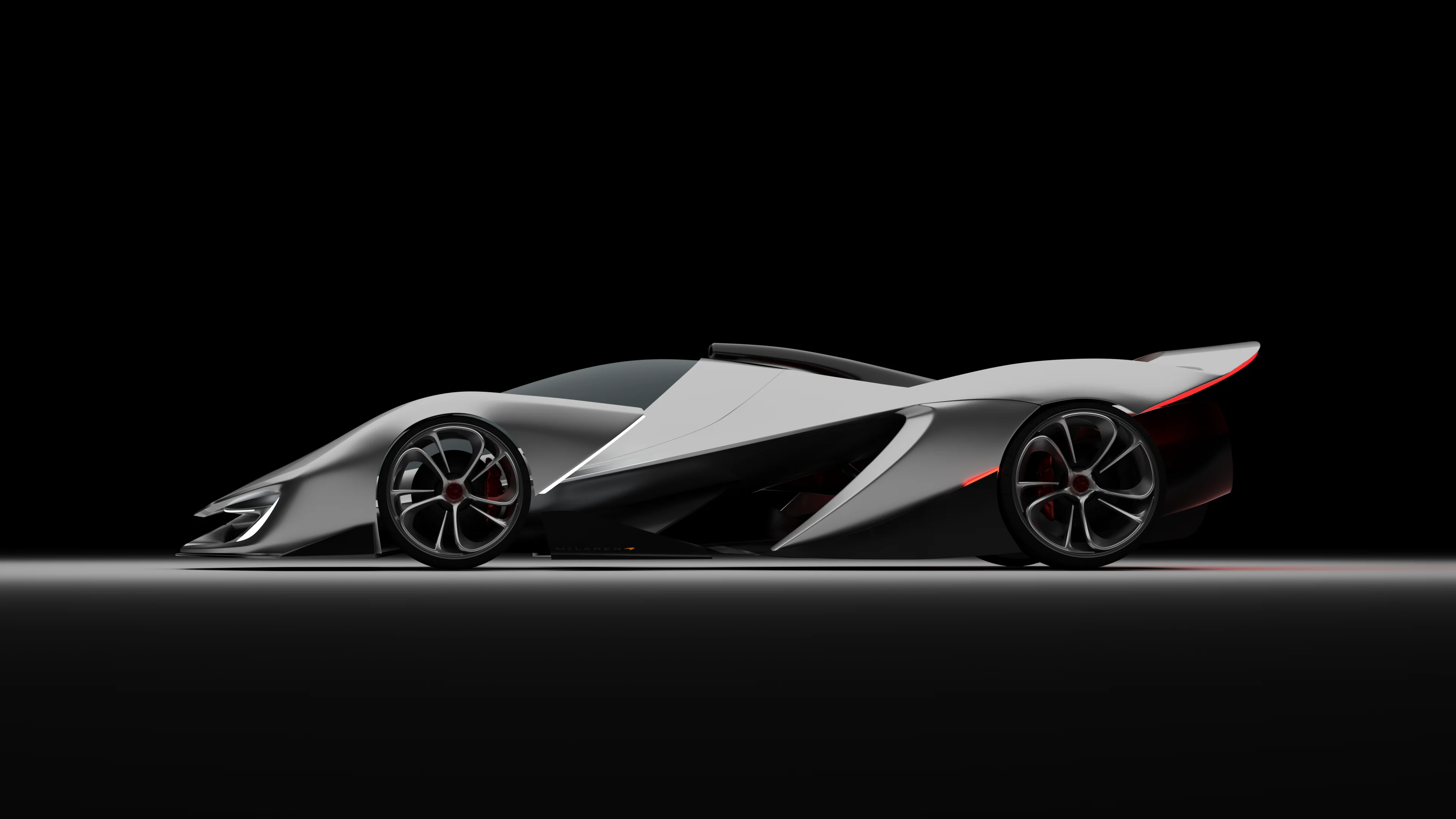 McLaren Z1 exact side view; the character line is drawn over it from the nose to the rear wing